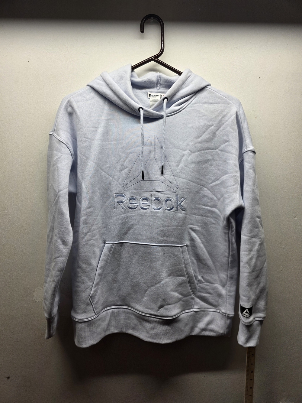 Reebok Women’s Pale Blue Crewneck Hoodie with Embossed Logo
